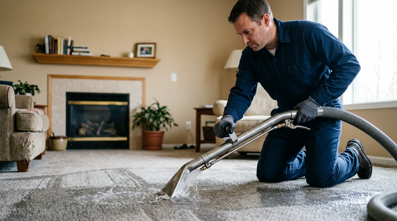 Water damage restoration technician working near Hartshorn, MO